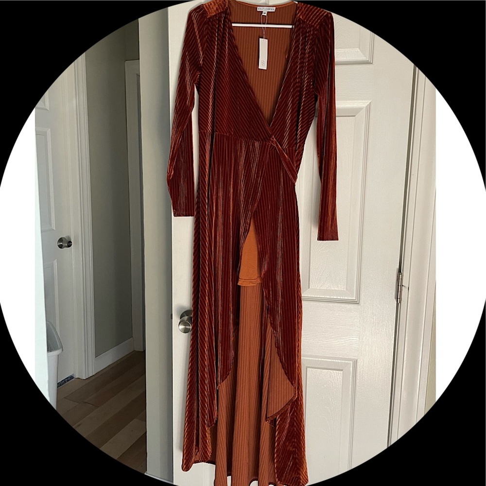 Baltic Born Jada Copper Ribbed Velvet Wrap Dress